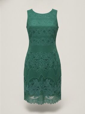 Eliza J Green Embroidered Sheath Dress Sleeveless Midi Cocktail Size 2